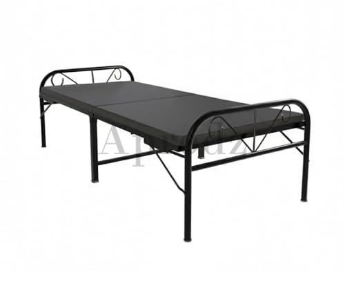 Image of APRODZ Metal Folding Bed Single Bed for Sleeping Double Foam Mattress | No Assembly Required |Powder Coated Bed with Headboard for Sleeping /Guests /Rented Apartments /Bedroom (2.5ft x 6ft Black)