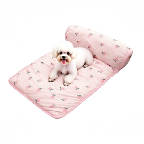 haoyunshengyi アイスシルク冷却マット 犬&猫用 冷却ベッド 枕付き かわいい 涼しい 猫 丸ごと洗える 繰り返し利用可能 中型 大型 ひんやりマット 冷感敷きパッド 速乾 消臭 滑り止め 介護 (ピンクチェリー,L)