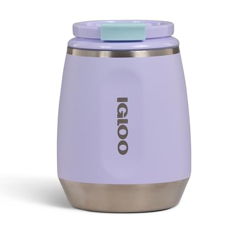 IGLOO Wine Vaso de Vino – Vaso térmico de 280 ml en acero inoxidable con tapa, violeta, aislado para vino, ideal para viajes, camping, picnic, sin BPA, elegante y resistente