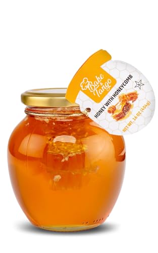 Miel orgánica cruda con panal en frasco de vidrio 16 oz