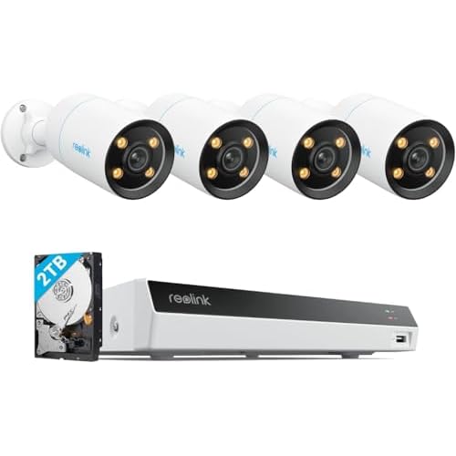 REOLINK CX810-4K PoE Security Camera Outdoor with F1.0 Aperture, 4K 8CH Network Video Recorder White, 4× CX810 with 1x RLN8-410 White (Built-in 2TB H