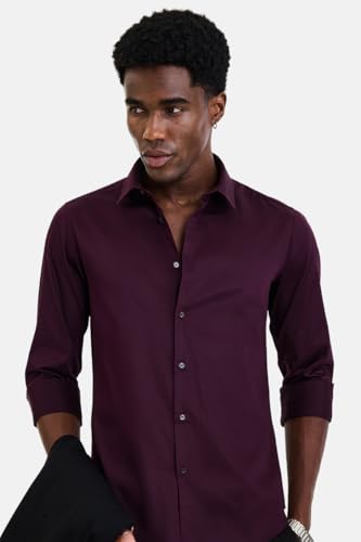 Image of SNITCH Men Formal Shirt | Modern Slim Fit Long Sleeve Spread Collar Solid Style | 100% Cotton Breathable Fabric for Office, Weddings & Festive Occasions Wear