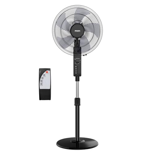 Bonnlo Standventilator mit Fernbedienung, 7,5H-Timer 3 Geschwindigkeitsstufen, Ventilator Höhenverstellbar 115–130 cm 220V 65W, 16 Zoll, 40° (Hoch/Runter), 60-120° (Links/Rechts), Standventilator