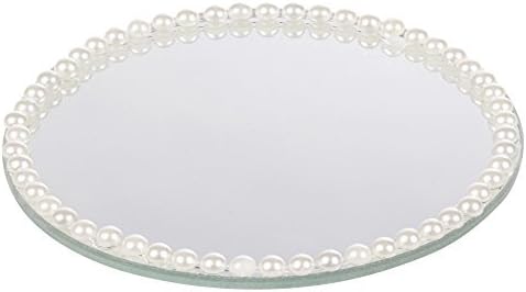 EG Homeware Round Diamond Mirror Plate Diamantรฉ & Pearl - Choice of 3 Sizes (Pearl, Small - 10cm)
