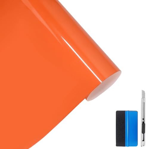 Image of LZLRUN High Gloss Vinyl Realistic Paint Wrap Roll Car Sticker Film Decal Bubble Free Come with Installation Tool Set (Orange, 1.5ft x 5ft)