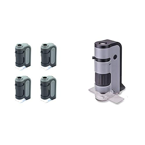 Carson MicroBrite Plus 60x-120x Power LED Lighted Pocket Microscope - Set of 4 & MicroFlip 100x-250x LED Lighted Pocket Microscope with Flip Down Slide Base, Smartphone Adapter Clip and UV Flashlight