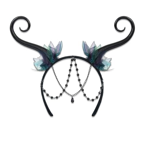 AUOCATTAIL Flower Fairy Headband Black Devil Horns Headband Butterfly Elf Tentacle Head Band with Pendants for Halloween Cosplay Carnival Fashion Hair Accessories