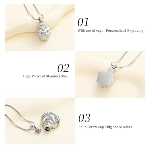 Oinsi Cupcake Stainless Steel Cremation Containers Jewelry for Memorial Ashes Necklace +Filling Kits3