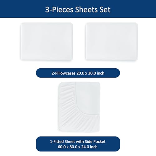 Image of Moonsea Queen Sheet Set Deep Pocket 3 PCS Set - Extra Deep Pocket Queen Sheet Sets - Sheets with Pockets on Side - Easily Fits Extra Deep 16 in to 24 in Pillow Top Air Mattress (White)