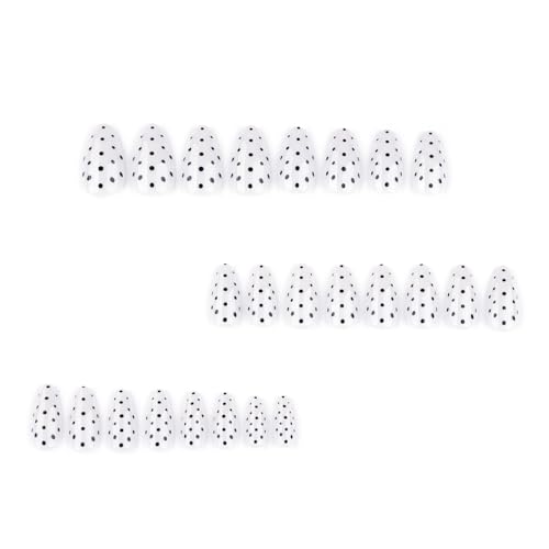 Image of Polka Dots Nails Press ons White Fake Nails Medium Almond False Nail Glossy Full Cover Glue on Nail Reusable Artificial Acrylic Stick on Nail for Women Manicure 24Pcs