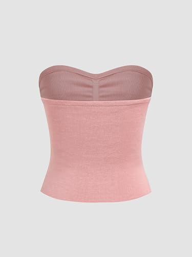 Image of CIDER Faux Pearl Tube Tops for Women Split Hem Knit Crop Y2K Going Out Tops | Cute Ruched Tops, Spring Summer Outfits, Vacation, Concert