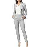 Marycrafts Damen Hosenanzüge Set - Professioneller Business-Anzug Blazer und Hose 2-teiliges Outfit, silber, 50