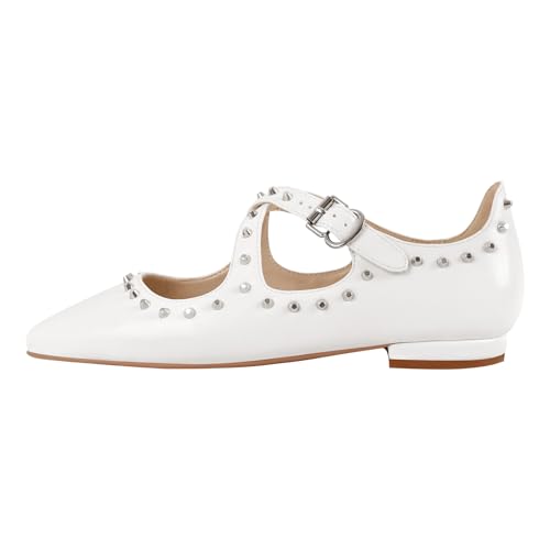 Ballet Flats for Women Cross Band Square Toe with Stud Mary Janes Buckle Strap Ballerina Shoes Slip On Elegant Dress Shoes2