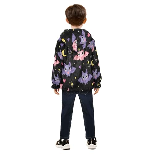 Cute Bats on Black Background Toddler Fleece Jacket Girl Boys Hooded Fleece Jacket Coat Warm Outwear Zip-up 3-10T4