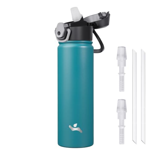 Image of Konokyo 22 oz Insulated Water Bottle with Straw, Carry Loop, Light Blue
