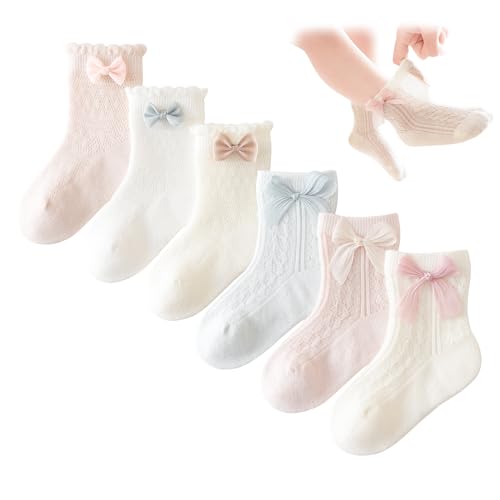 Image of VIAOKUTH Baby Girls Socks with Bow 2nd-generation Breathable Mesh Newborn Cotton Cute Princess Socks for Toddler Infant