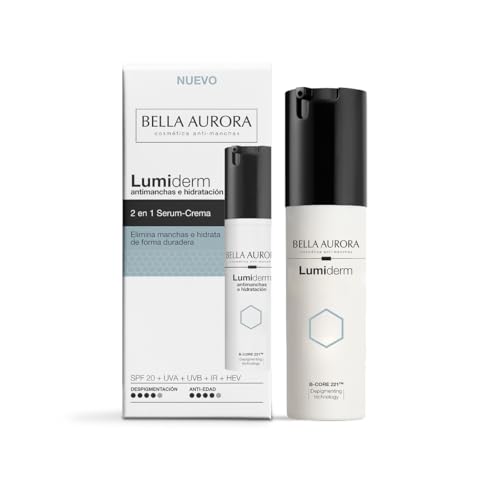 Bella Aurora Lumiderm 2 en 1 Serum-Crema Antimanchas e Hidratación – Con Tecnología B-CORE 221™, Ilumina, Unifica y Protege con SPF20, 30ml