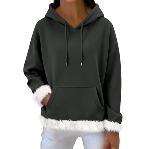 Sweat à capuche femme avec fausse fourrure et manches longues pour l'hiver