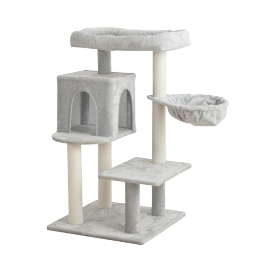 なになにLife キャットタワー 据え置き おしゃれ 子猫 コンパクト 組立簡単 高さ93cm インテリアに馴染みやすい (グレー)