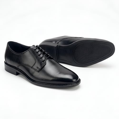 Image of Men's Genuine Leather Formal Lace-Up Shoes | Classic Plain Toe Derby Shoes | Formal Office, Business