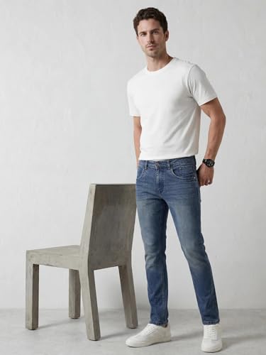 Image of WROGN Men's Stretch Denim Jeans | Straight Fit | Casual Style | Mid Rise