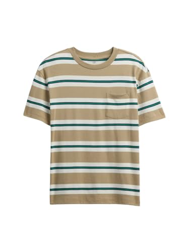GAP Boys Short Sleeve Crewneck Pocket Tee T-Shirt Khaki Stripe M