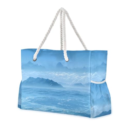 susiyo Blue Sea Beach Bags for Women Large Travel Tote Bag Waterproof Sandproof Lightweight Swim Pool Bag for Family Outdoor