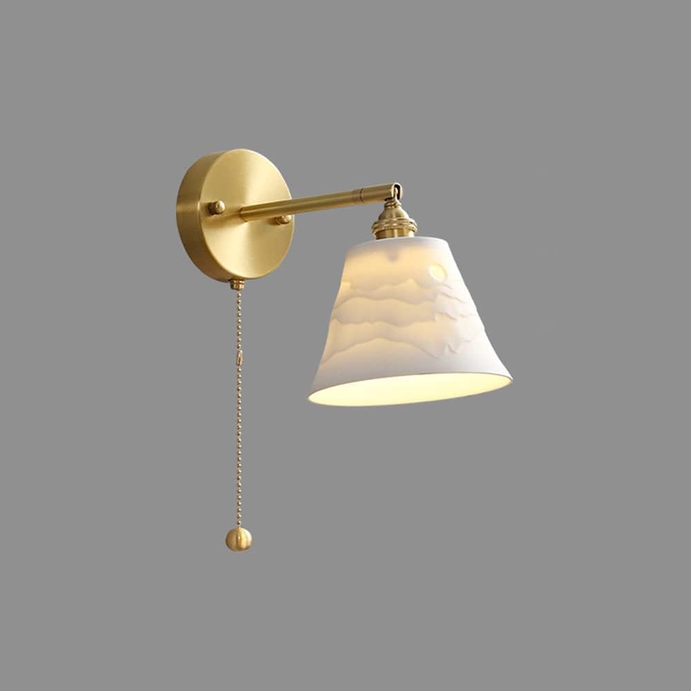 VGTLAKEX Wall Light Copper Wall Sconce Bedside Lighting White Ceramic Lamp Shade Decor Mount Light Living Room Bedroom Hotel E14 Sconces