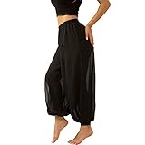 ROYAL SMEELA Women’s Harem Yoga Pants High Waist Side Slit Black