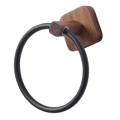Toallero de aro de madera de nogal noble y detalles en negro mate para baño 2