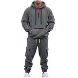 Fleece Lined Men Tracksuit Set 2 Piece Sets - Tactical Hoodies Quarter Zip Pullover & Cargo Joggers Athletic Sweatsuits Thermal Clothes Gym Outfits Winter Fall Fashion 01# Dark Gray 3X-Large