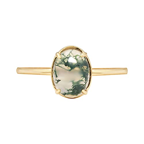 Natural Moss Agate With 14K Gold Plated Sterling Silver Rings Oval Ring Valentine Gift Vintage Retro Ring for Women