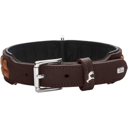 HUNTER EL Paso Hundehalsband mit robustem, geschmeidigem Rindsleder, handgeflochten Farbe Dunkelbraun/schwarz, Größe L