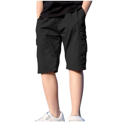 duxyoz Boys Cargo Bermuda Shorts School Uniform Chino Shorts Kids Summer Pull On Elasticated Waist Pants Lightweight Breathable Comfy Sports Trousers Casual Sweat Short with Multi-Pockets 13-14 Years