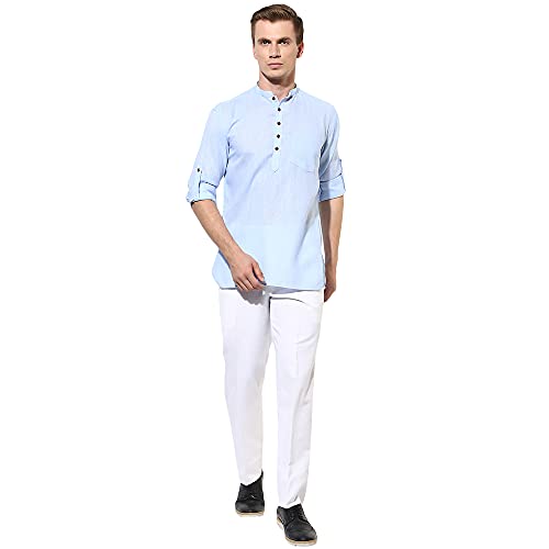 Image of hangup 3 Pc Kurta Pajama Set for Men (Sky Blue Kurta)