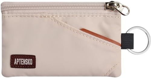 Image of RFID Blocking Travel Wallet with Adjustable Lanyard, Small Nylon Zipper Pouch and Badge Holder for ID, Credit Cards, Cash, Keys, Commuters (Almond White)