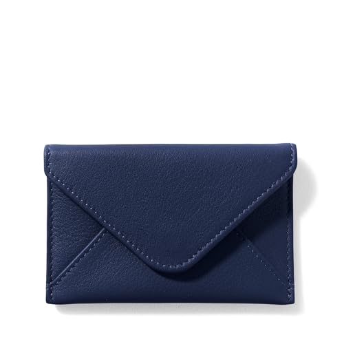 Leatherology Navy Blue Envelope Card Case - Holds up to 30 business cards, light gold hardware, compact and functional