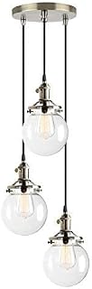 PathsOn Industrial Loft Bar Edison Ceiling Pendant Lights Fitting Cluster Chandelier Glass Globe Lampshade 3 Lights Hanging Light Fixture for Island Living Room Dining Room Bedroom (Black)