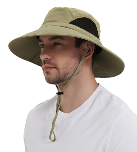 Wmcaps Sonnenhut Herren UV Schutz Breite Krempe Wanderhut Damen Outdoor Faltbar Safari Sonnenschutz HutKhaki