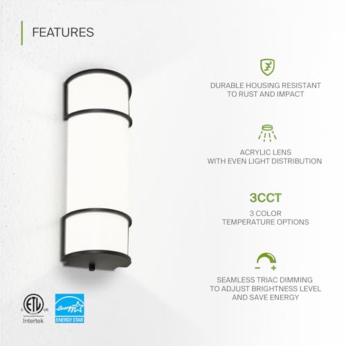 Image of ASD LED 18 inch Vanity Flush Mount Light Fixture, Linear Bathroom Lighting Bar | 3CCT, Dimmable, Energy Star, ETL Listed | 20W 1650LM 3000-5000K 120V | Long Tube Bath Wall Sconce Over Mirror | Black