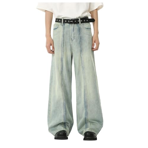 Baggy Jeans Men Relaxed Fit Wide Leg Casual Denim Pants with Pockets Vintage Long Jean Trousers Y2K Streetwear