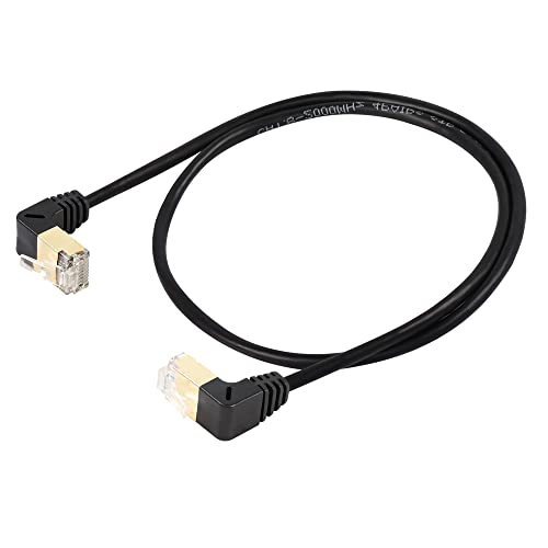 SinLoon 90 Degree Upward Angle Cat8 Ethernet Cable, High Speed 40Gbps 2000Mhz Network Cord, with Gold Plated Plug SFTP Wires CAT8 RJ45 Connector Gaming LAN Cable,for PC, Router 0.5M (Up to Up)