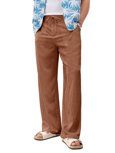 Image of GRECIILOOKS Men's Linen Trousers | Loose Fit Linen-Cotton Casual Pants for Men | Relaxed Office Wear Formal Trousers for Men | Stylish Beige & Pants