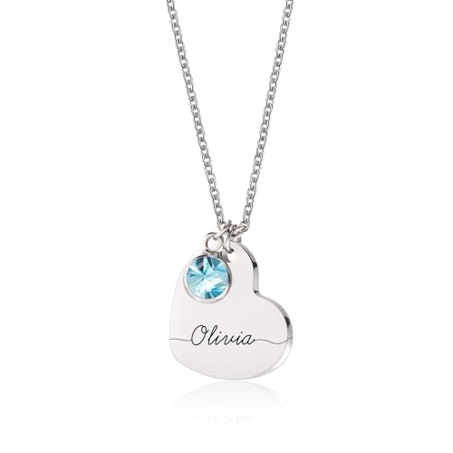 Custom Heart Name Necklace with Birthstone – Personalized Jewelry Gift for Her | Birthday, Christmas, Mother's Day,Valentine’s Day Gifts for Women, Daughter, Girls