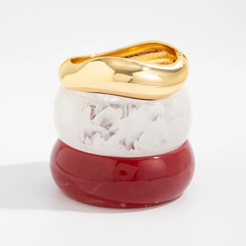Chunky Gold Bracelet Resin Bangle Bracelets for Women 3Pcs Vintage Acrylic Wide Cuff Bracelet Mixed Metal Sculptural Statement Fashion Jewelry4