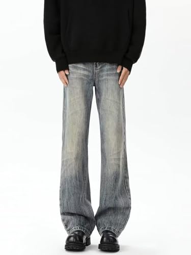 Men's American Retro Loose Straight-Leg Denim Casual Long Pants4