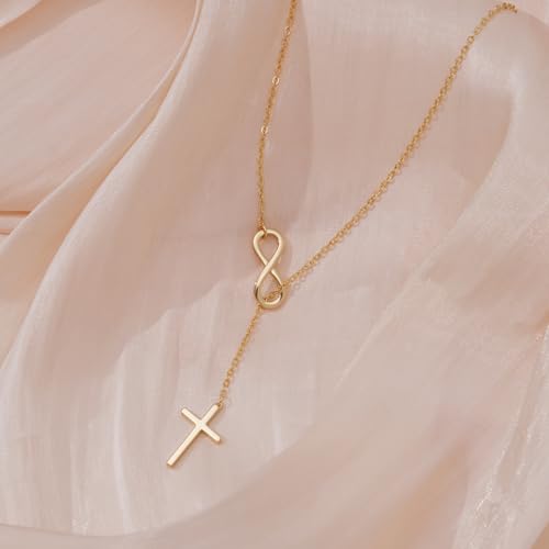 image for Poxtex Cross Necklace for Women Dainty Trendy 14K Gold Plated Jewelry 