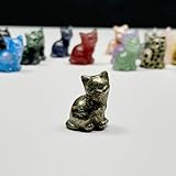 lovingcrystal 1PCS 3CM Mini Crystal Cat Carving, Carved Gemstone Cat, Energy Crystal, Black Obsidian, Fluorite, Rose Quartz, Labradorite, Crystal Gifts, Wholesale (Pyrite), As Pics