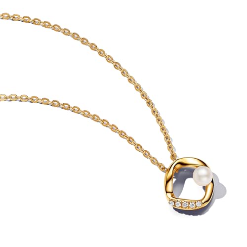 PANDORA Essence Collane placcate in oro 14k con perle coltivate d'acqua dolce trattate bianche, 45