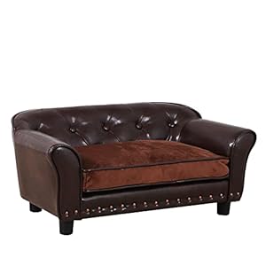   Dog-Sofa-and-ChairLuxury-PU-Leather-Pet-Sofa-Chairwith-Copper-Nail-Dog-CouchWooden-Frame-Cat-Sofa-ChairDog-Sofa-Bed-with-Suede-Cushion-for-Small-Dog-Using-brown